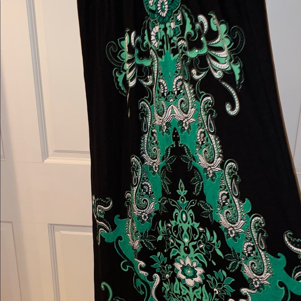 INC International Concepts Black Maxi Dress with Green Paisley Motif - Picture 4 of 10
